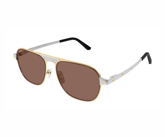 Sunglasses with gold and silver frame on a white background