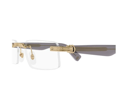 Gold-framed eyeglasses with clear lenses on a white background