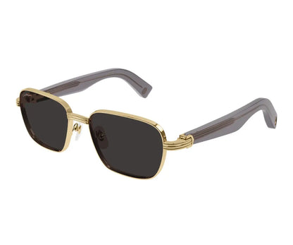 Gold-framed sunglasses with dark lenses on a white background