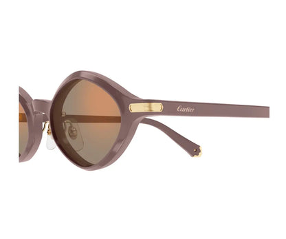 Cartier sunglasses with brown frame and reflective lenses on a white background