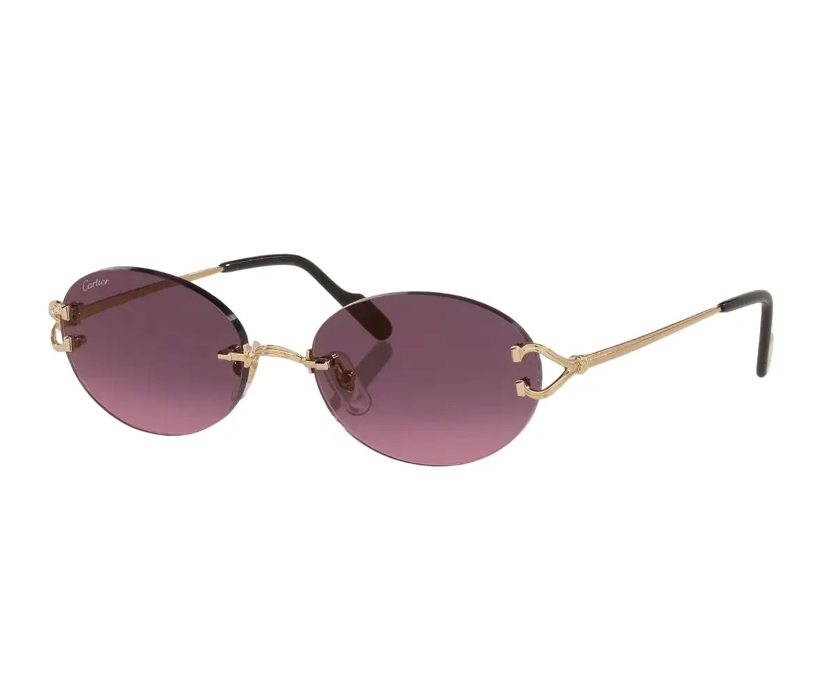 Sunglasses with rose gold frame and gradient lenses on a white background