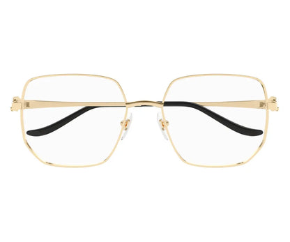 Gold-framed eyeglasses on a white background