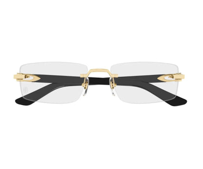 Sunglasses with gold frame and black arms on a white background