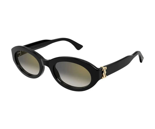 Black sunglasses with gold accents on a white background