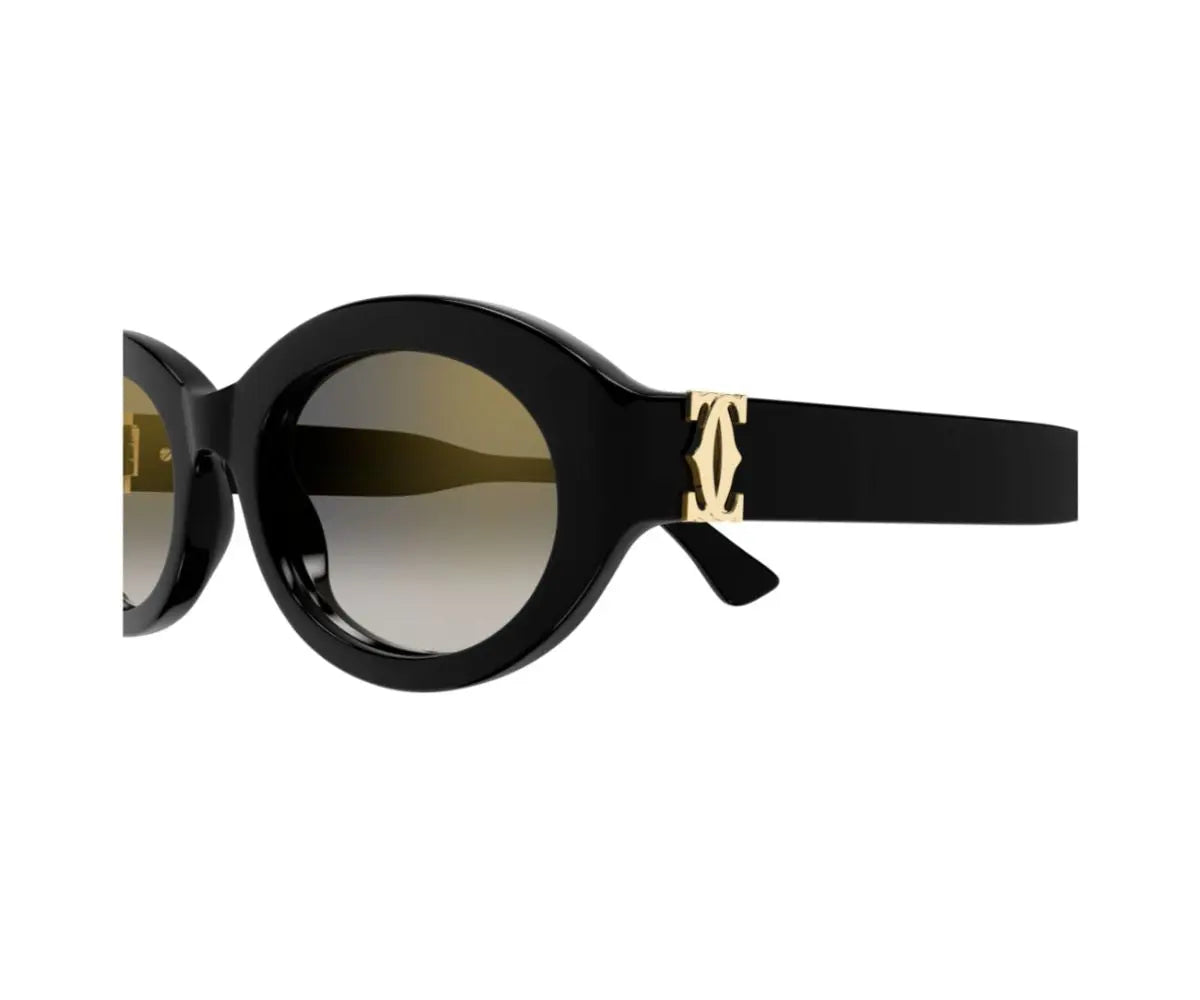 Black sunglasses with gold accents on a white background