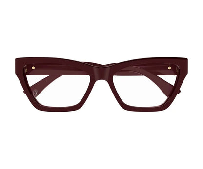 Maroon cat-eye glasses on a white background