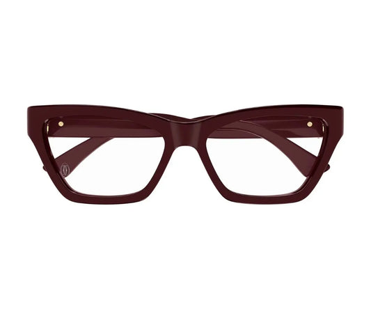 Maroon cat-eye glasses on a white background