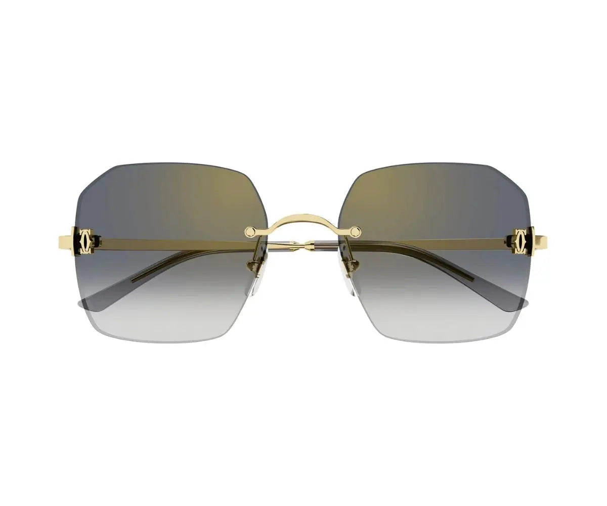 Gold-framed sunglasses with gradient lenses on a white background