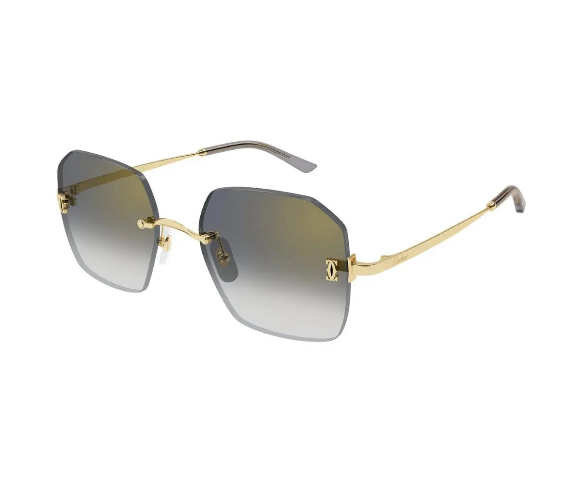 Gold-framed sunglasses with gradient lenses on a white background