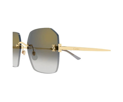 Gold sunglasses with gradient lenses on a white background