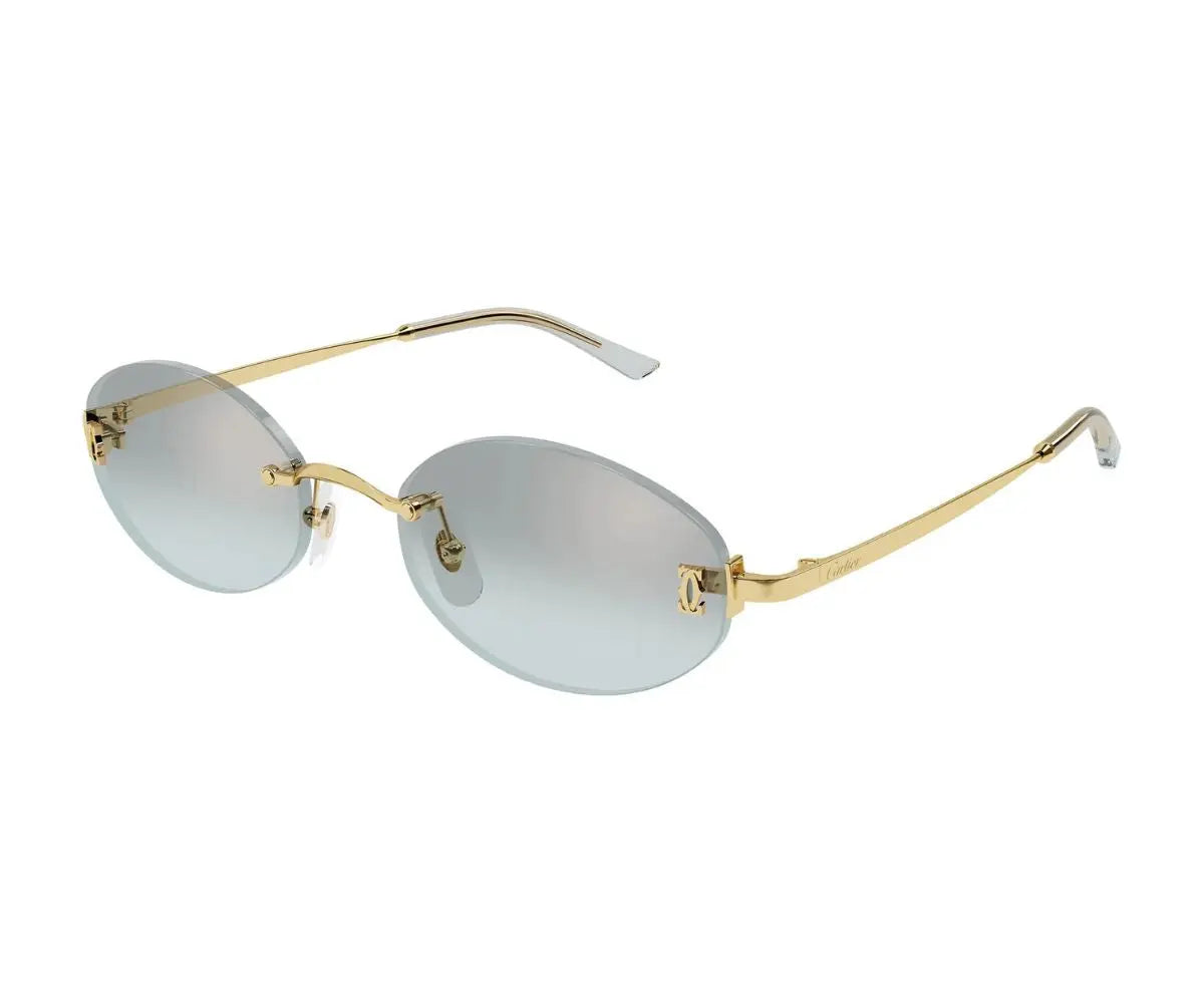 Gold-framed sunglasses with gradient lenses on a white background