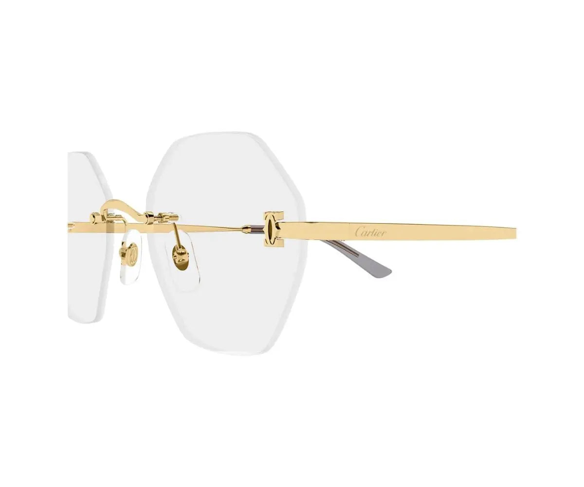 Gold-framed sunglasses with white lenses on a white background