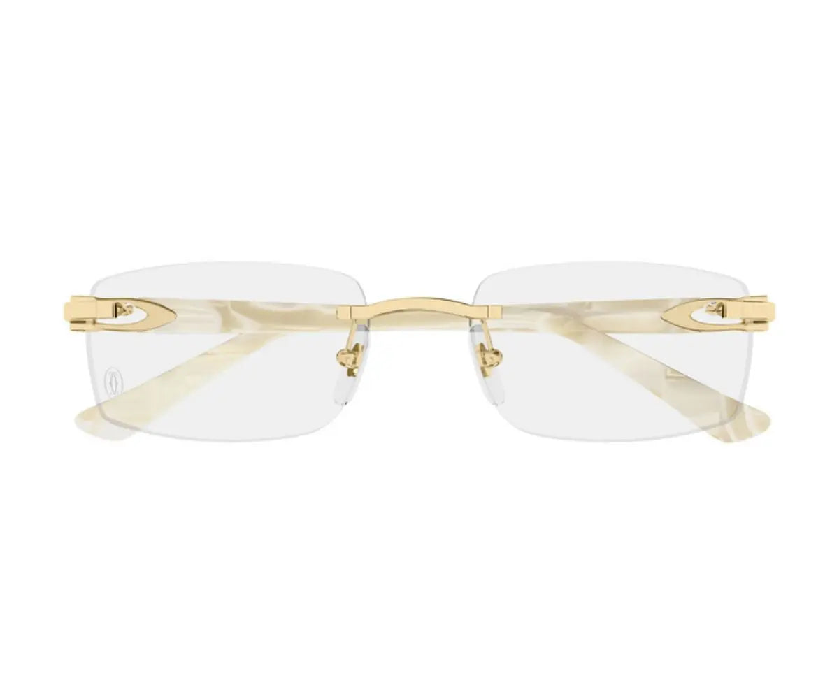 Gold-framed eyeglasses on a white background