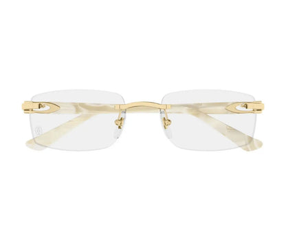 Gold-framed eyeglasses on a white background