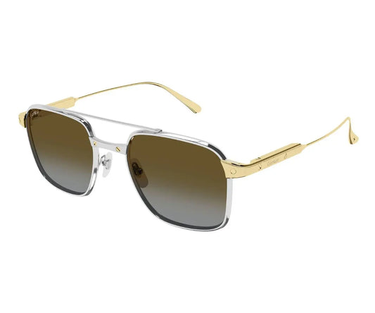 Gold-framed sunglasses with gradient lenses on a white background