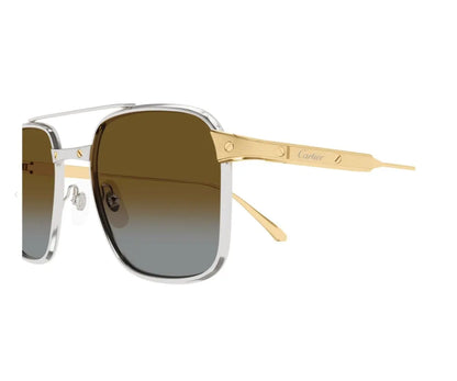 Gold and silver sunglasses with gradient lenses on a white background