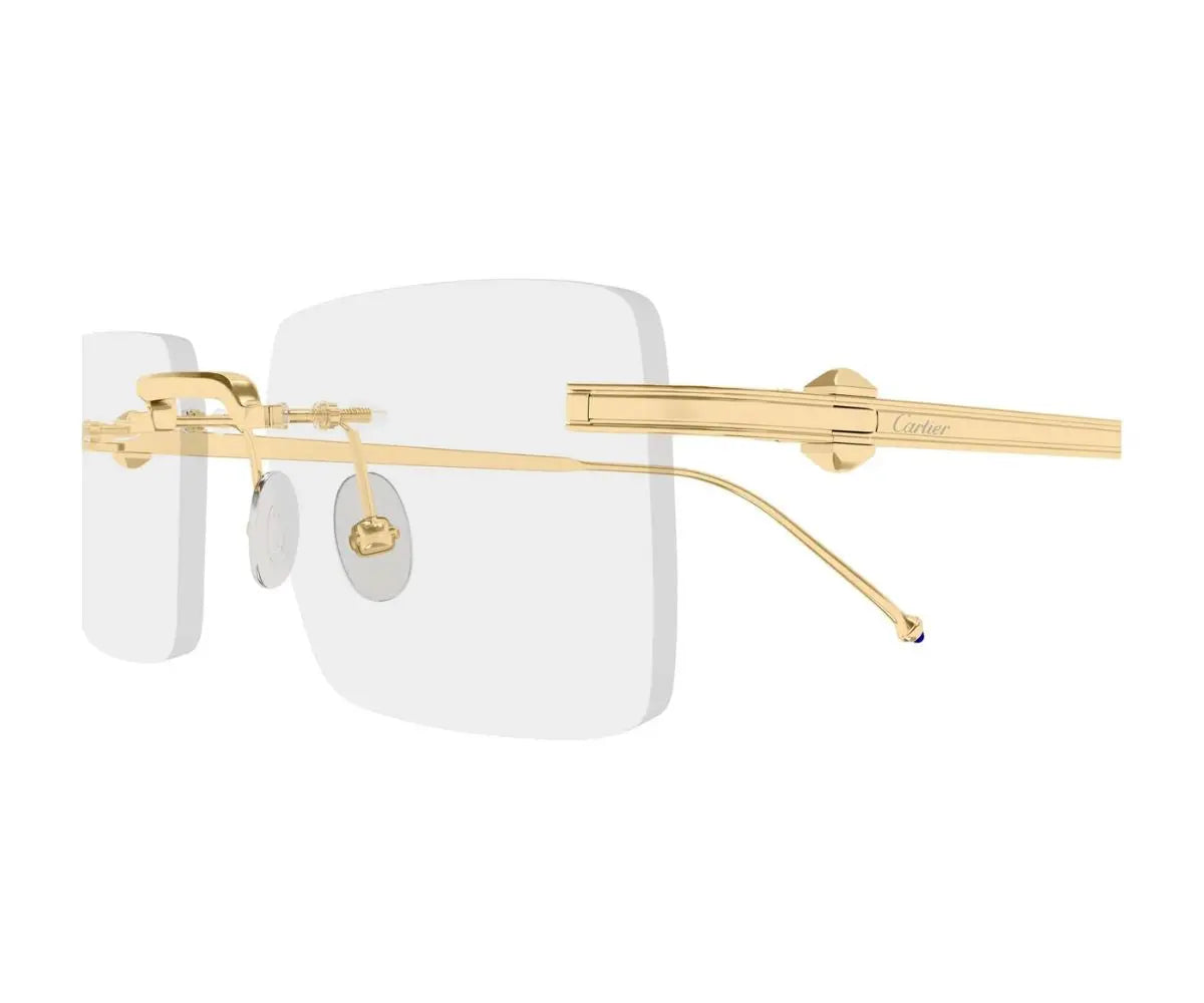 Gold-framed sunglasses with white lenses on a white background