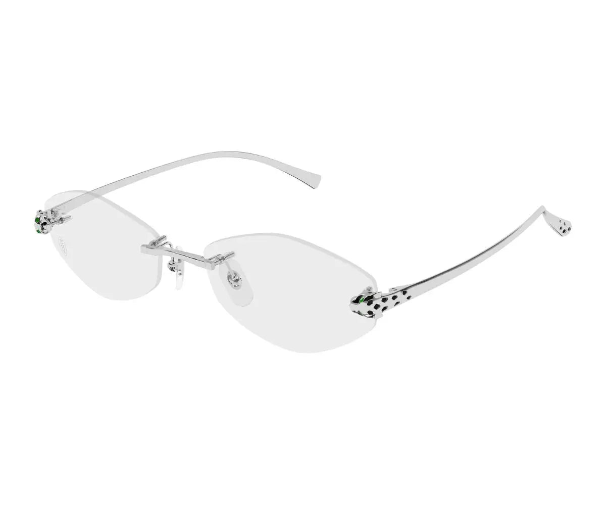 Silver-rimmed eyeglasses on a white background