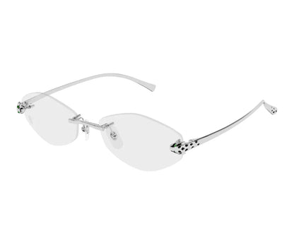 Silver-rimmed eyeglasses on a white background