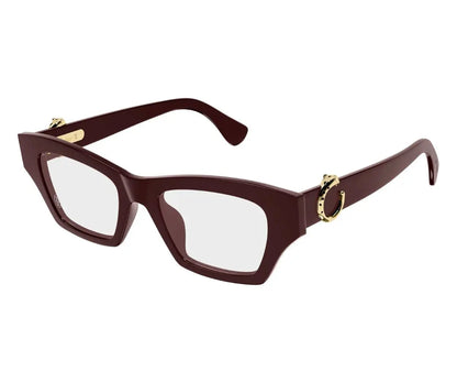 Brown cat-eye glasses with gold accents on a white background