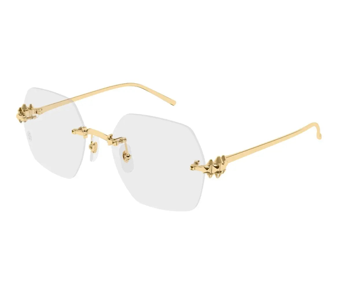 Gold-framed eyeglasses with clear lenses on a white background