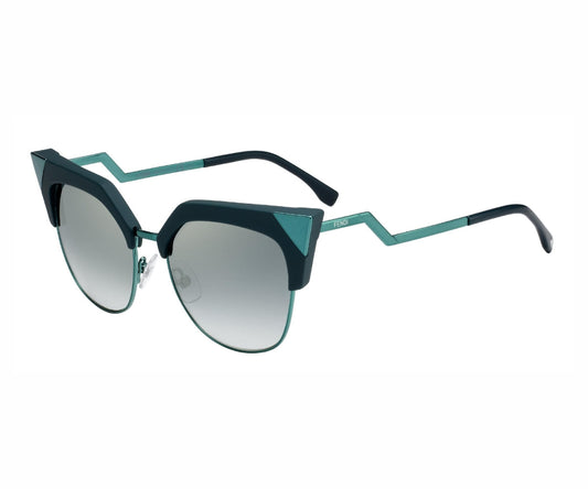 Sunglasses with teal and black frame on a white background
