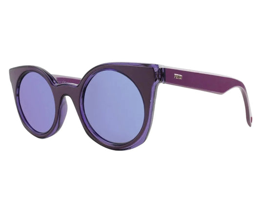 Purple sunglasses with a white background