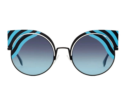 Sunglasses with striped arms on a white background