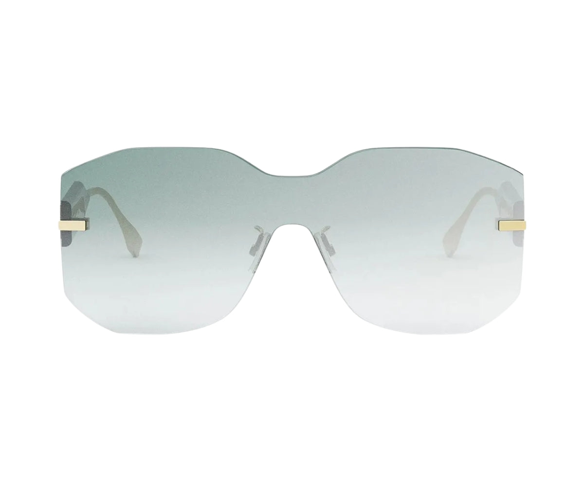 Sunglasses with gold accents on a white background
