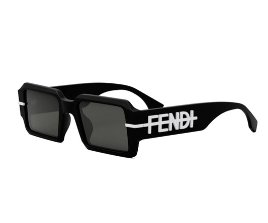 Black sunglasses with 'Fendi' branding on a white background