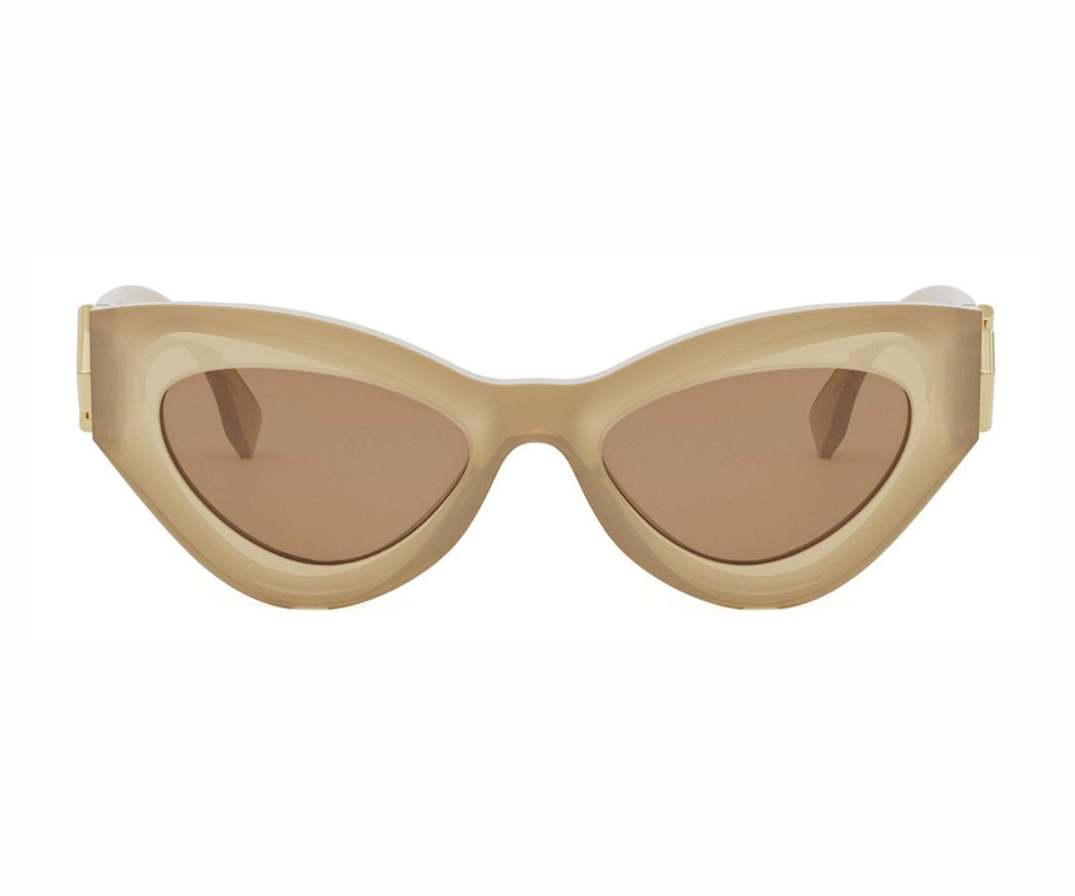 Beige cat-eye sunglasses on a white background