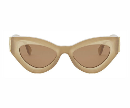 Beige cat-eye sunglasses on a white background