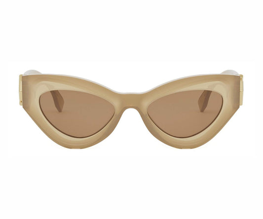 Beige cat-eye sunglasses on a white background