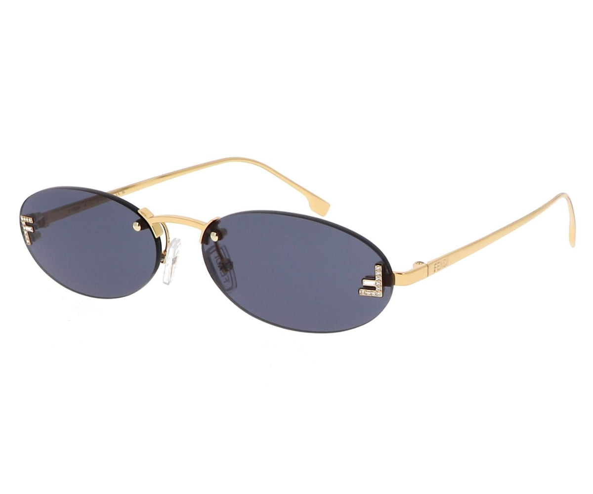 Gold-framed sunglasses with dark lenses on a white background