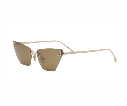 Beige sunglasses with gold-tinted lenses on a white background