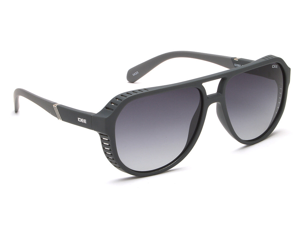 Black sunglasses with gradient lenses on a white background