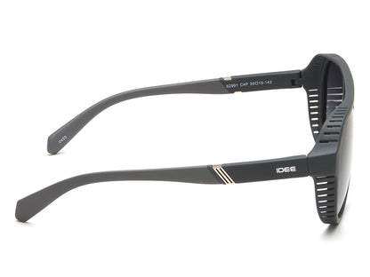 Black sunglasses with IDEE branding on a white background