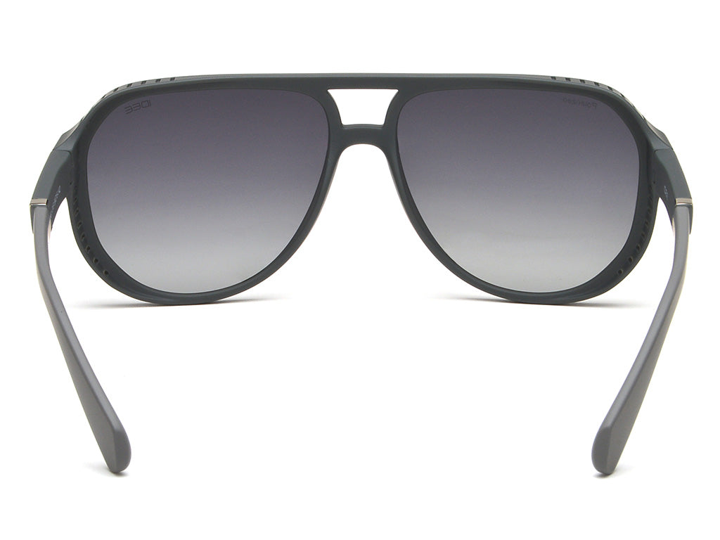 Aviator sunglasses with dark gradient lenses on a white background