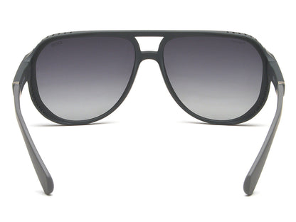 Aviator sunglasses with dark gradient lenses on a white background