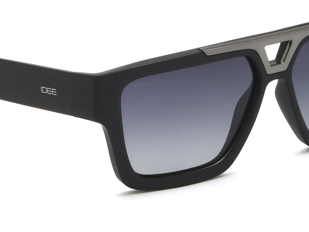 Black sunglasses with a gradient lens on a white background