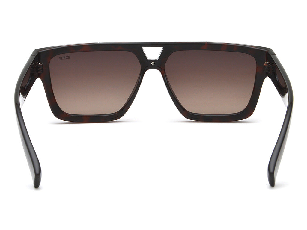 Sunglasses with dark brown gradient lenses on a white background