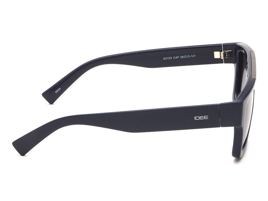 Black sunglasses with IDEE branding on a white background