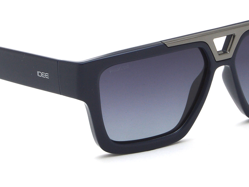 Sunglasses with dark gradient lenses on a white background