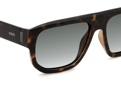Sunglasses with tortoiseshell frame and gradient lenses on a white background