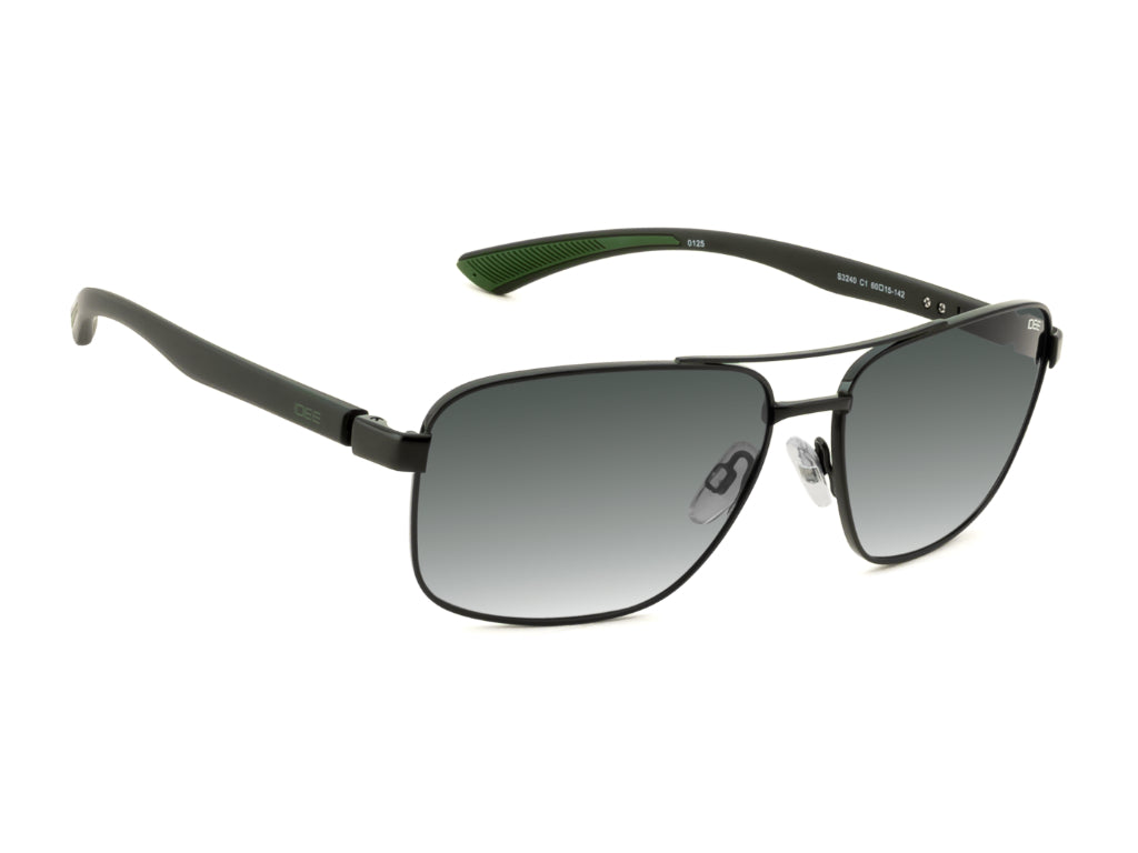 Sunglasses with green frame and gradient lenses on a white background