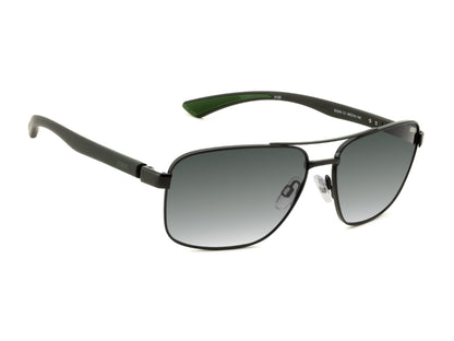 Sunglasses with green frame and gradient lenses on a white background