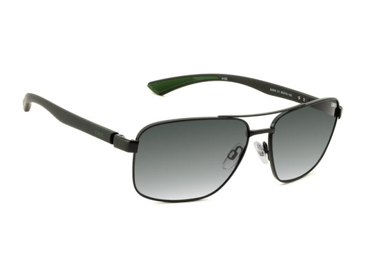 Sunglasses with green frame and gradient lenses on a white background