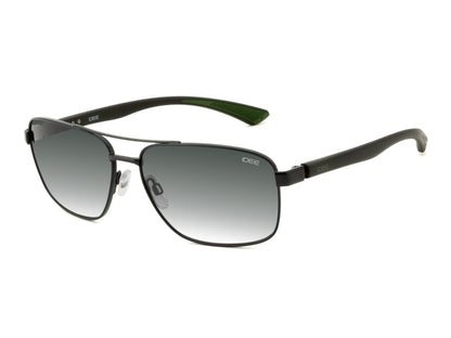 Sunglasses with black frame and gradient lenses on a white background