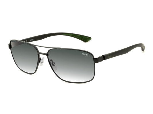 Sunglasses with black frame and gradient lenses on a white background