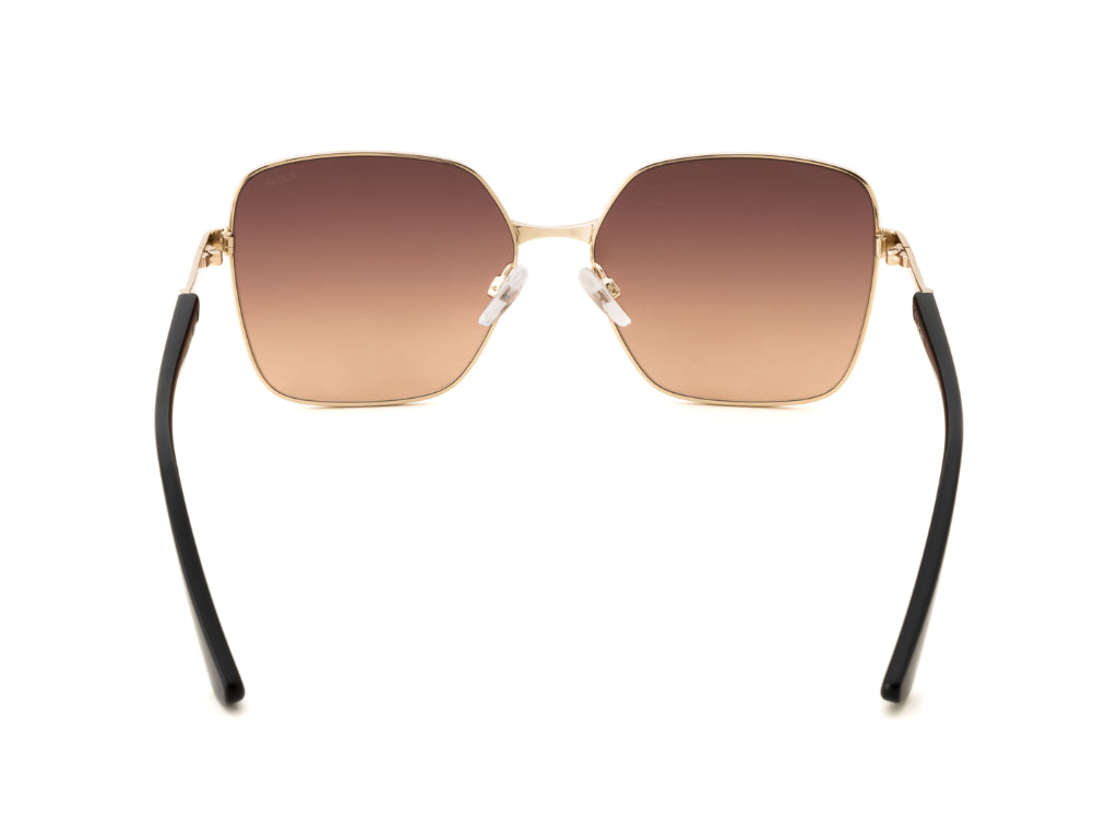 Sunglasses with gradient lenses and black arms on a white background